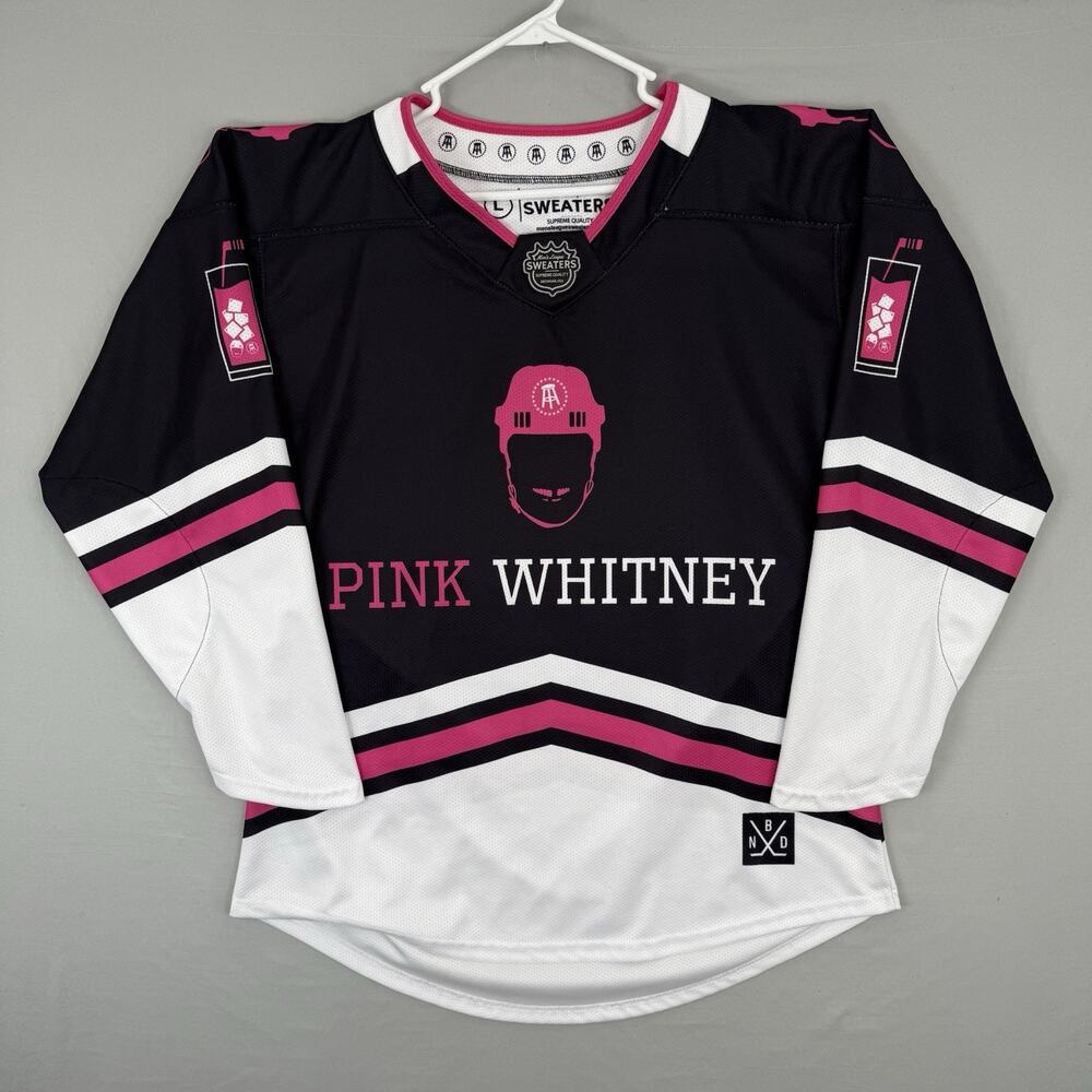 Barstool Pink Whitney Hockey Jersey Mens L Spittin Chiclets Black Logo Stitched
